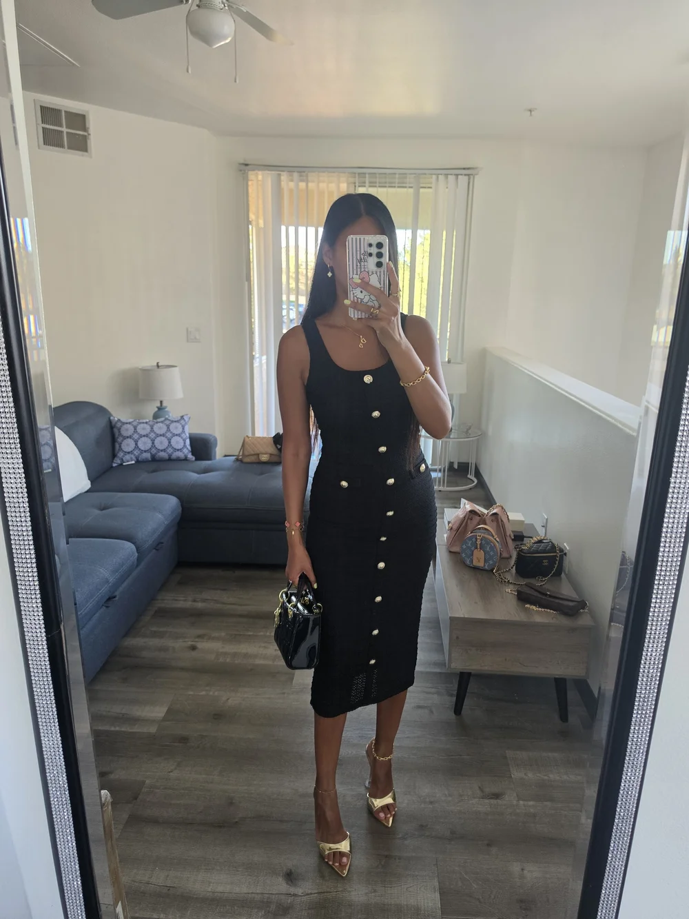 Classic Black Button-Front Midi Dress - Picture 13 of 17